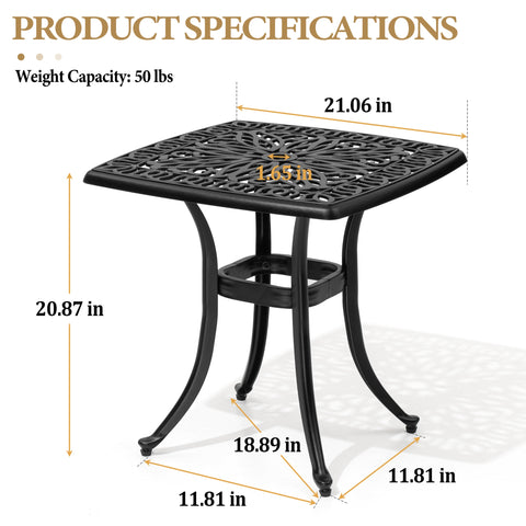Pellebant Outdoor Side Table Cast Aluminum Metal Table Weather Resistant Small Patio Table for Garden, Pool, Balcony