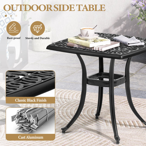 Pellebant Outdoor Side Table Cast Aluminum Metal Table Weather Resistant Small Patio Table for Garden, Pool, Balcony