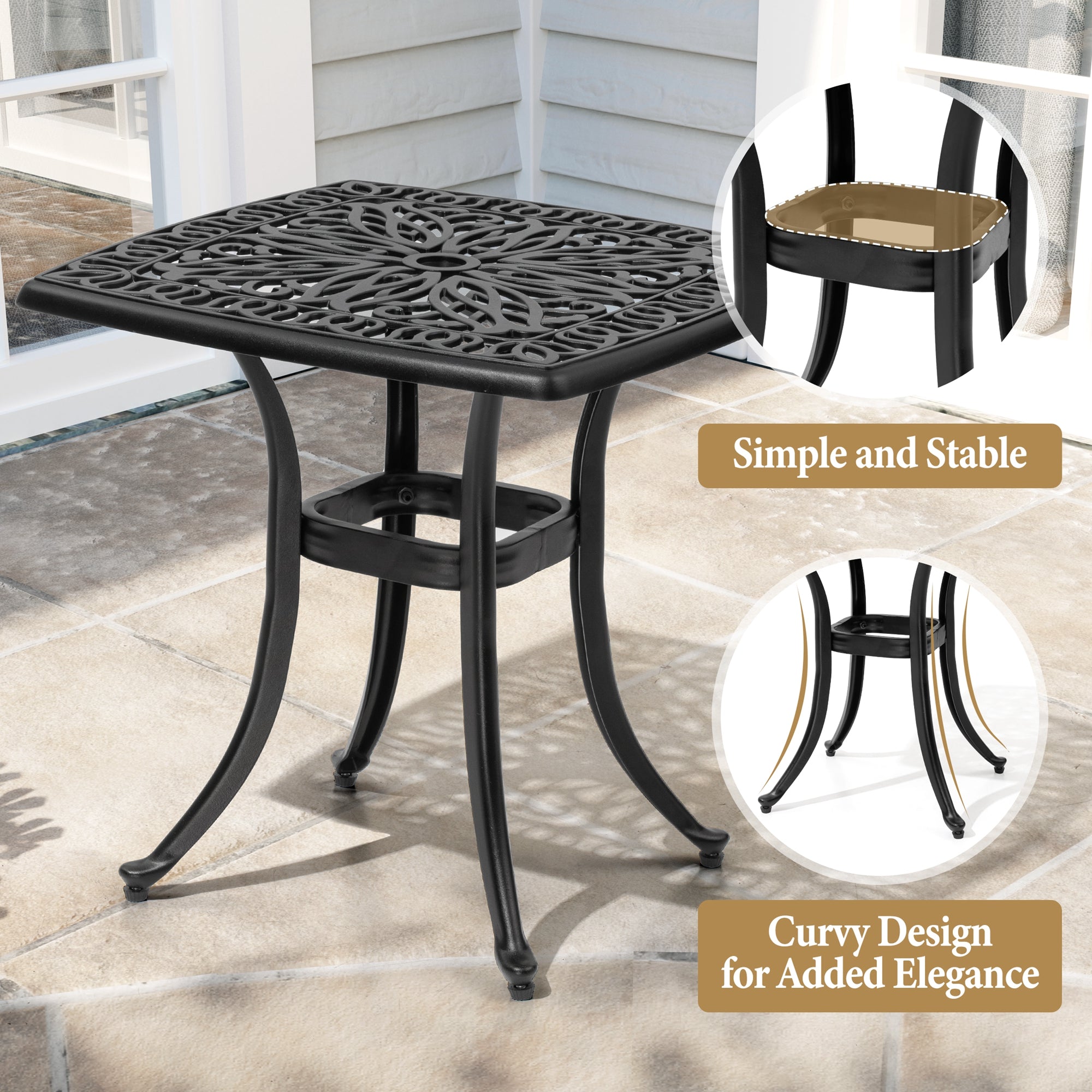 Pellebant Outdoor Side Table Cast Aluminum Metal Table Weather Resistant Small Patio Table for Garden, Pool, Balcony