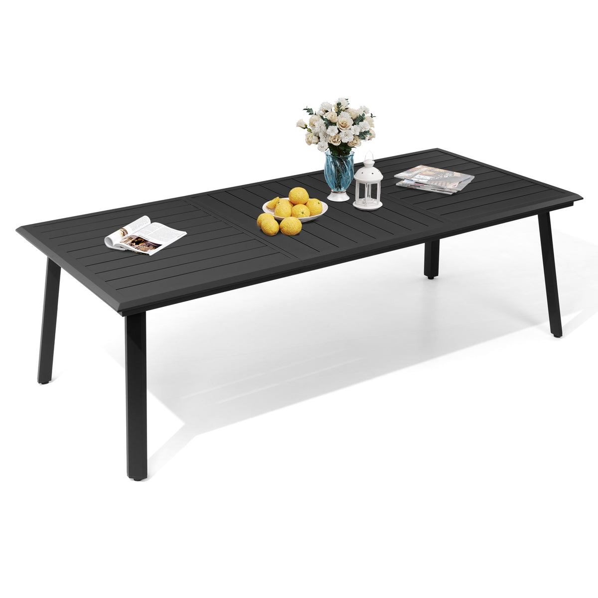 Pellebant 94 x 42 In. Outdoor Aluminum Dining Table with Umbrella Hole for 6-10 Person