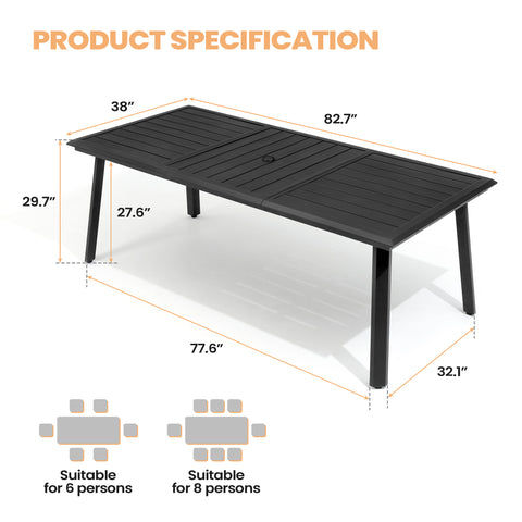 Pellebant Outdoor Aluminum Dining Table with Umbrella Hole for 6-10 Person