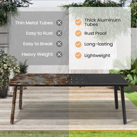 Pellebant Outdoor Aluminum Dining Table with Umbrella Hole for 6-10 Person