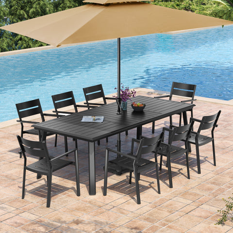 Pellebant 94 x 42 In. Outdoor Aluminum Dining Table with Umbrella Hole for 6-10 Person