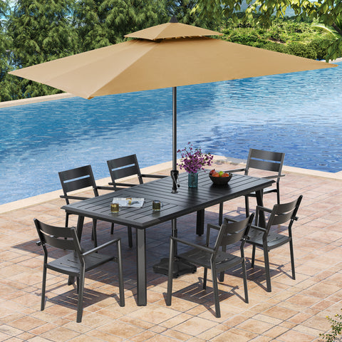 Pellebant Outdoor Aluminum Dining Table with Umbrella Hole for 6-10 Person