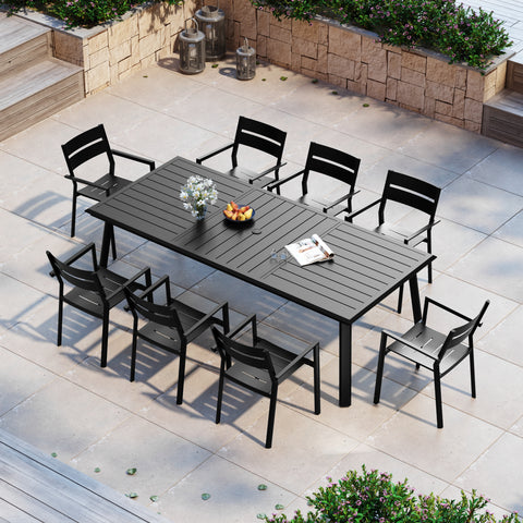 Pellebant 94 x 42 In. Outdoor Aluminum Dining Table with Umbrella Hole for 6-10 Person