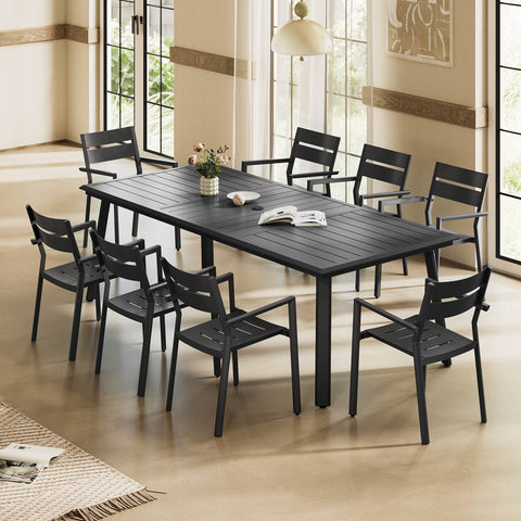 Pellebant 94 x 42 In. Outdoor Aluminum Dining Table with Umbrella Hole for 6-10 Person