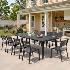 Aluminum Outdoor Patio Dining Table with Umbrella Hole and Stackable Chairs Set