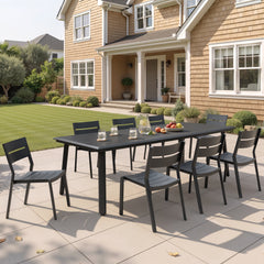 Aluminum Outdoor Patio Dining Table with Umbrella Hole and Stackable Chairs Set