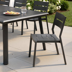 Aluminum Outdoor Patio Dining Table with Umbrella Hole and Stackable Chairs Set