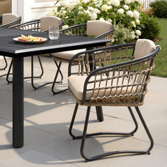 Aluminum Outdoor Patio Dining Table with Umbrella Hole and Wicker Chairs with Cushions Set