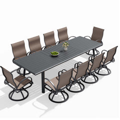 Aluminum Outdoor Dining Set with Straight-Arm Sunbrella Swivel Rocking Chairs