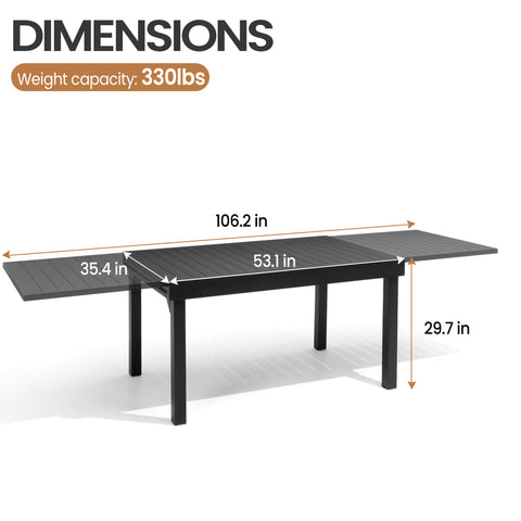 Pellebant 106 x 35 in. Expandable Aluminum Outdoor Patio Dining Table