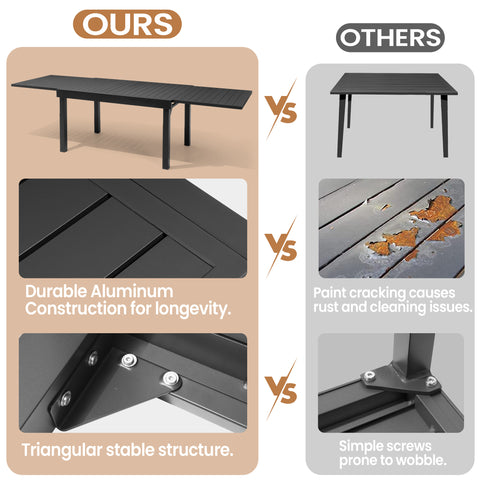 Pellebant 106 x 35 in. Expandable Aluminum Outdoor Patio Dining Table