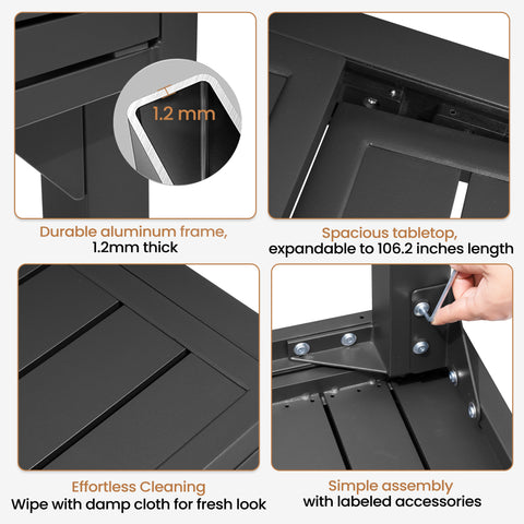 Pellebant 106 x 35 in. Expandable Aluminum Outdoor Patio Dining Table