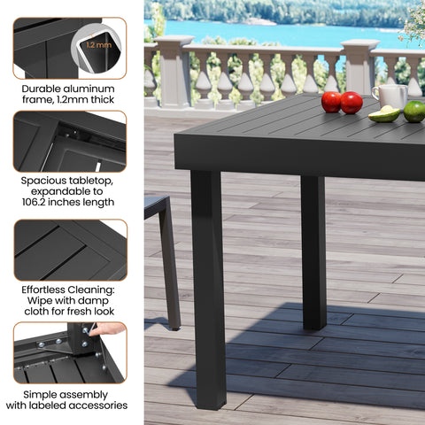 Pellebant 106 x 35 in. Expandable Aluminum Outdoor Patio Dining Table