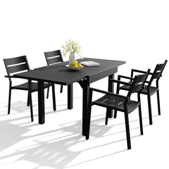 Aluminum Expandable Outdoor Dining Table and Stackable Dining Chairs Set