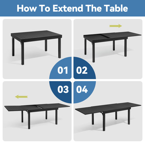 Aluminum Expandable Outdoor Dining Table and Stackable Dining Chairs Set