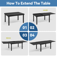 Aluminum Expandable Outdoor Dining Table and Stackable Dining Chairs Set
