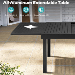 Aluminum Expandable Outdoor Dining Table and Folding Chairs with Textilene Seat and Teak Armrests Set