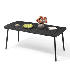 71 x 33 in. Rectangular Aluminum Outdoor Patio Dining Table with Umbrella Hole