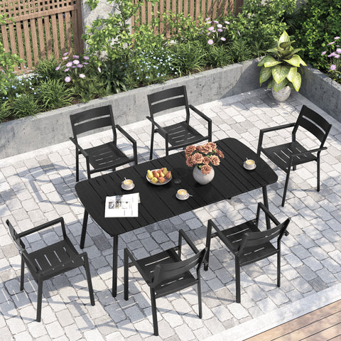 Pellebant 71 x 33 in. Aluminum Rectangle Outdoor Patio Dining Table with Umbrella Hole