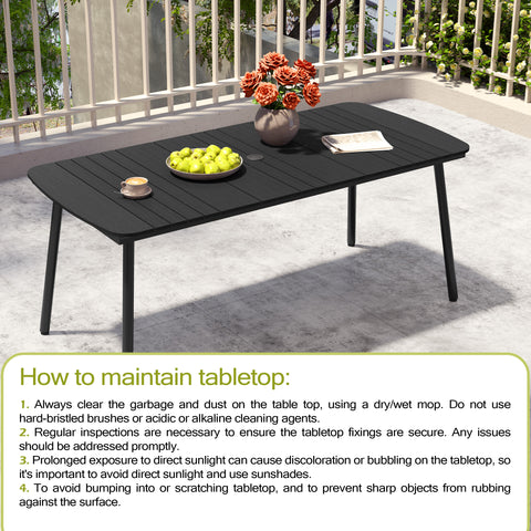 Pellebant 71 x 33 in. Aluminum Rectangle Outdoor Patio Dining Table with Umbrella Hole