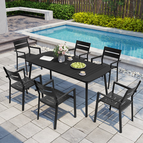 Pellebant 71 x 33 in. Aluminum Rectangle Outdoor Patio Dining Table with Umbrella Hole