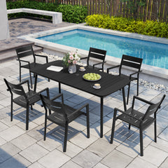 71 x 33 in. Rectangular Aluminum Outdoor Patio Dining Table with Umbrella Hole