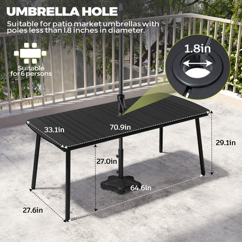 Pellebant 71 x 33 in. Aluminum Rectangle Outdoor Patio Dining Table with Umbrella Hole