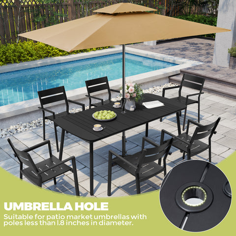 Pellebant 71 x 33 in. Aluminum Rectangle Outdoor Patio Dining Table with Umbrella Hole