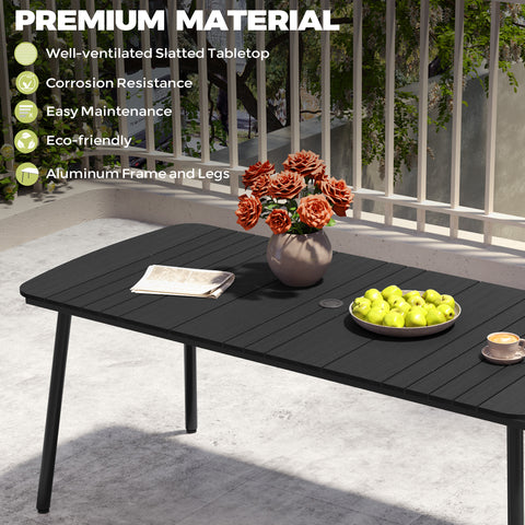 Pellebant 71 x 33 in. Aluminum Rectangle Outdoor Patio Dining Table with Umbrella Hole