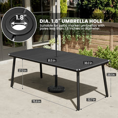 82 x 38 in. Rectangular Aluminum Outdoor Patio Dining Table with Umbrella Hole