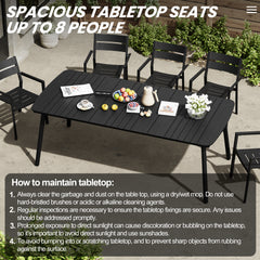 82 x 38 in. Rectangular Aluminum Outdoor Patio Dining Table with Umbrella Hole
