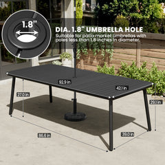 93 x 42 in. Rectangular Aluminum Outdoor Patio Dining Table with Umbrella Hole