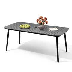 71 x 33 in. Rectangular Aluminum Outdoor Patio Dining Table with Umbrella Hole