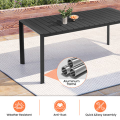 Rectangular Aluminum Outdoor Dining Table with Umbrella Hole and Stackable Chairs Set