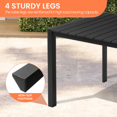 Rectangular Aluminum Outdoor Dining Table with Umbrella Hole and Stackable Chairs Set