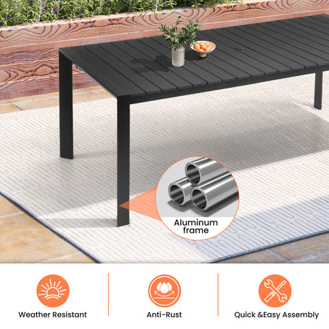 Pellebant 83 in. Outdoor Patio Dining Table with Umbrella Hole, Rust-Free Aluminum Frame and Weather-Resistant Wood-Like Top