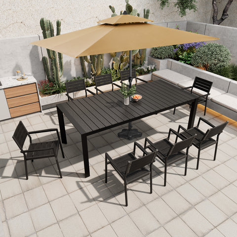 Pellebant 83 in. Outdoor Patio Dining Table with Umbrella Hole, Rust-Free Aluminum Frame and Weather-Resistant Wood-Like Top