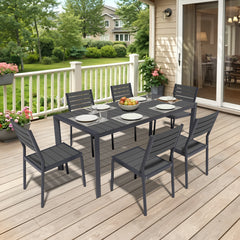 Rectangular Aluminum Outdoor Dining Table with Umbrella Hole and Stackable Chairs Set