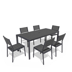 Rectangular Aluminum Outdoor Dining Table with Umbrella Hole and Stackable Chairs Set