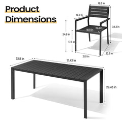 Rectangular Aluminum Outdoor Dining Table with Umbrella Hole and Stackable Chairs Set
