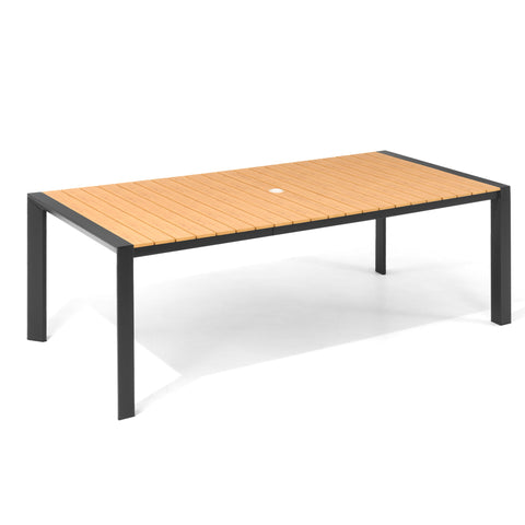 Pellebant 83 in. Outdoor Patio Dining Table with Umbrella Hole, Rust-Free Aluminum Frame and Weather-Resistant Wood-Like Top