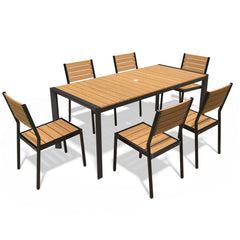 Rectangular Aluminum Outdoor Dining Table with Umbrella Hole and Stackable Chairs Set