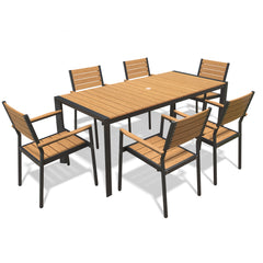 Rectangular Aluminum Outdoor Dining Table with Umbrella Hole and Stackable Chairs Set