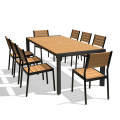 Rectangular Aluminum Outdoor Dining Table with Umbrella Hole and Stackable Chairs Set