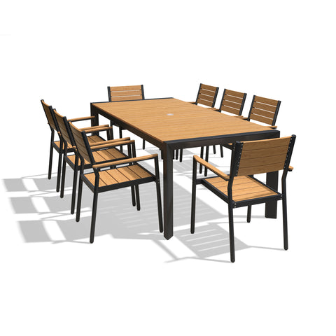 Rectangular Aluminum Outdoor Dining Table with Umbrella Hole and Stackable Chairs Set