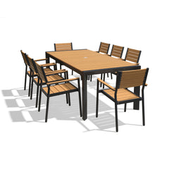 Rectangular Aluminum Outdoor Dining Table with Umbrella Hole and Stackable Chairs Set