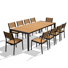 Rectangular Aluminum Outdoor Dining Table with Umbrella Hole and Stackable Chairs Set