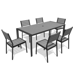 Rectangular Aluminum Outdoor Dining Table with Umbrella Hole and Stackable Chairs Set